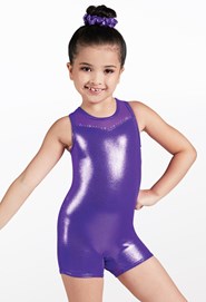 Danskin Girls Biketard Gymnastics Shorts Leo Purple Paint Splatter
