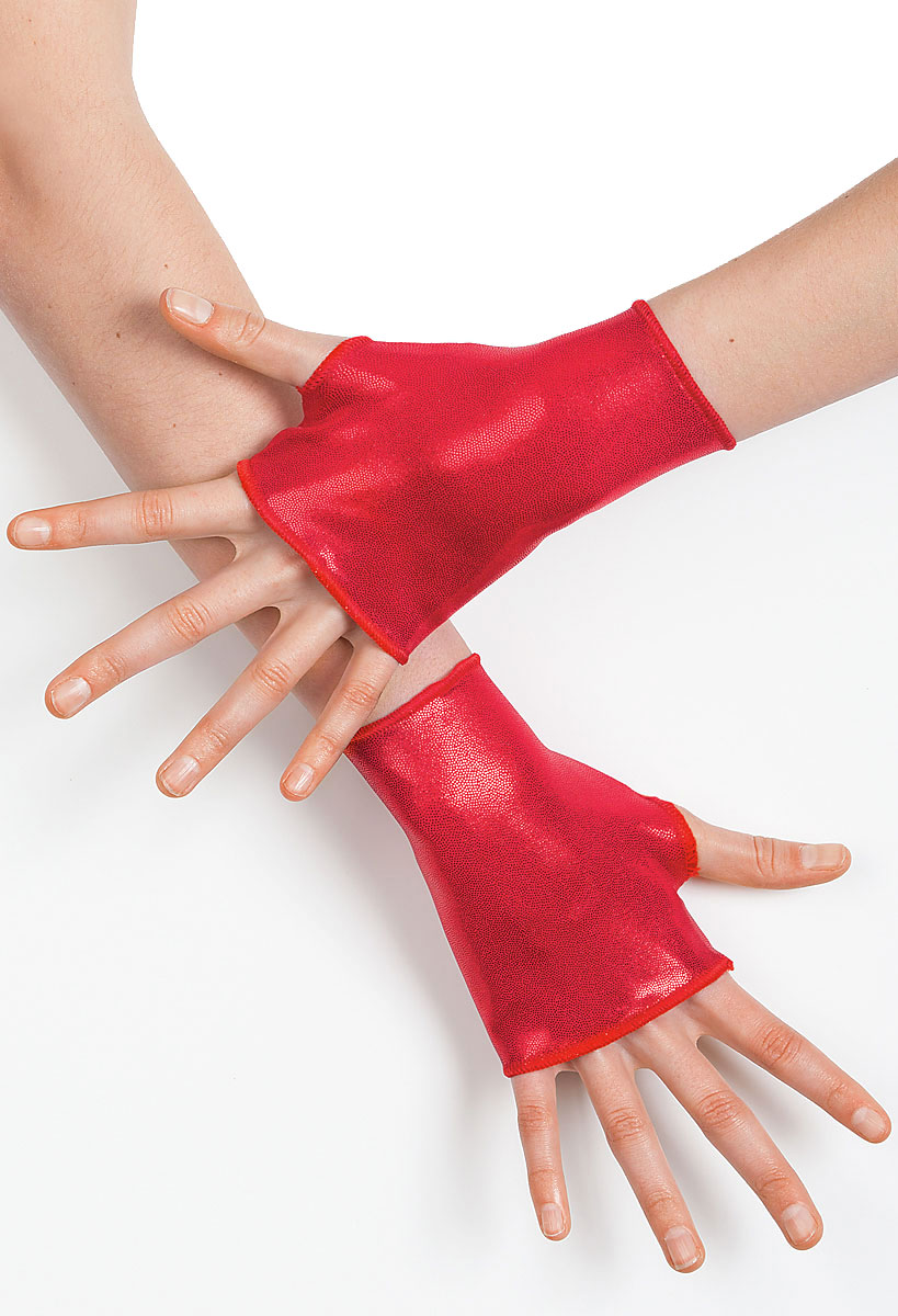 red metallic gloves