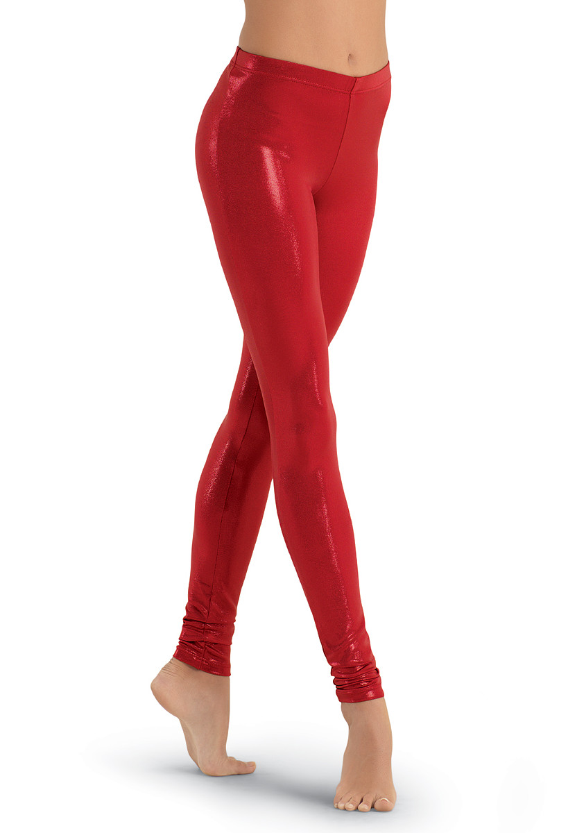 red metallic leggings