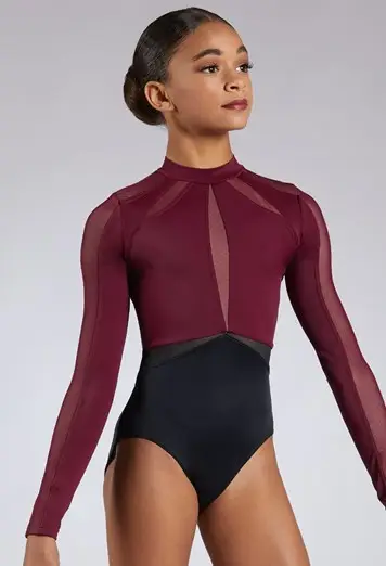 Mesh Inset Long Sleeve Leotard