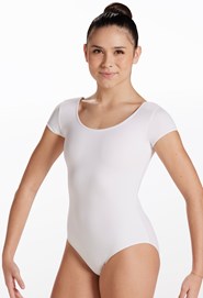 Womens White Solid Color Short Sleeve Leotard Round Neck Erotic