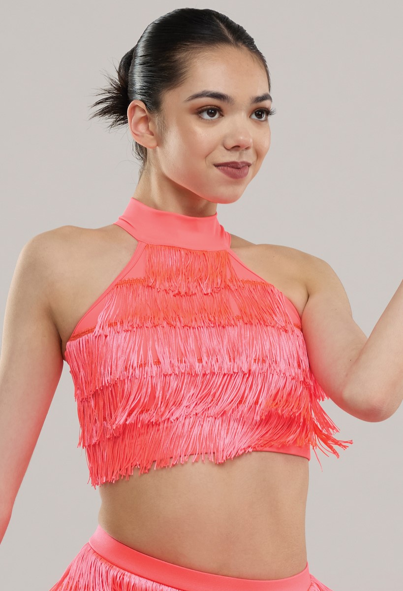 Fringed Mock Neck Dance Crop Top | Weissman®