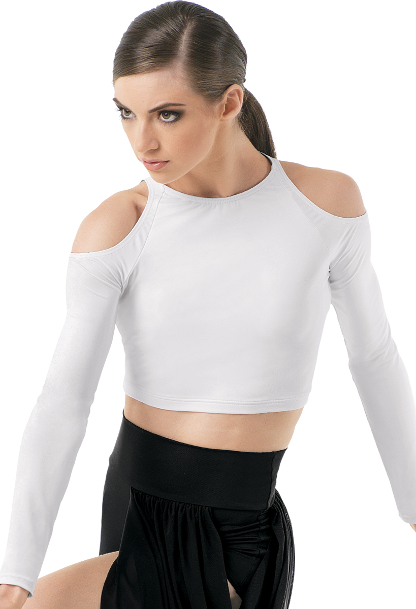 Nimiya Kids Girls Long Sleeves Pullover Sweatshirt Cold Off Shoulder Crop Tops Ballet Dance Yoga Workout 