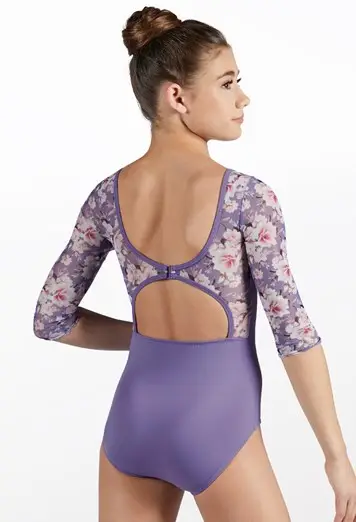 Floral Mesh 3/4 Sleeve Leotard