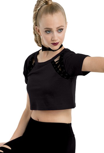 Lace Up Short Sleeve Crop Top