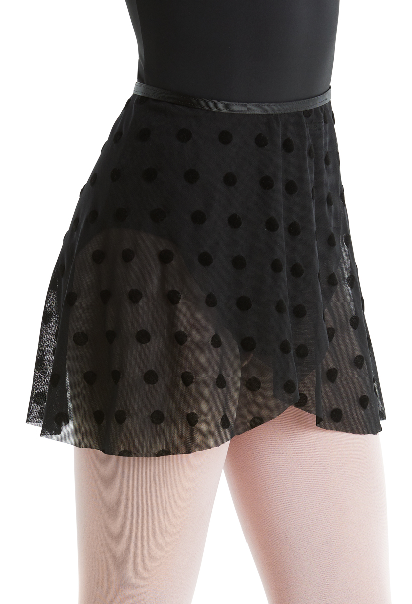 Flocked Dot Mesh Wrap Skirt