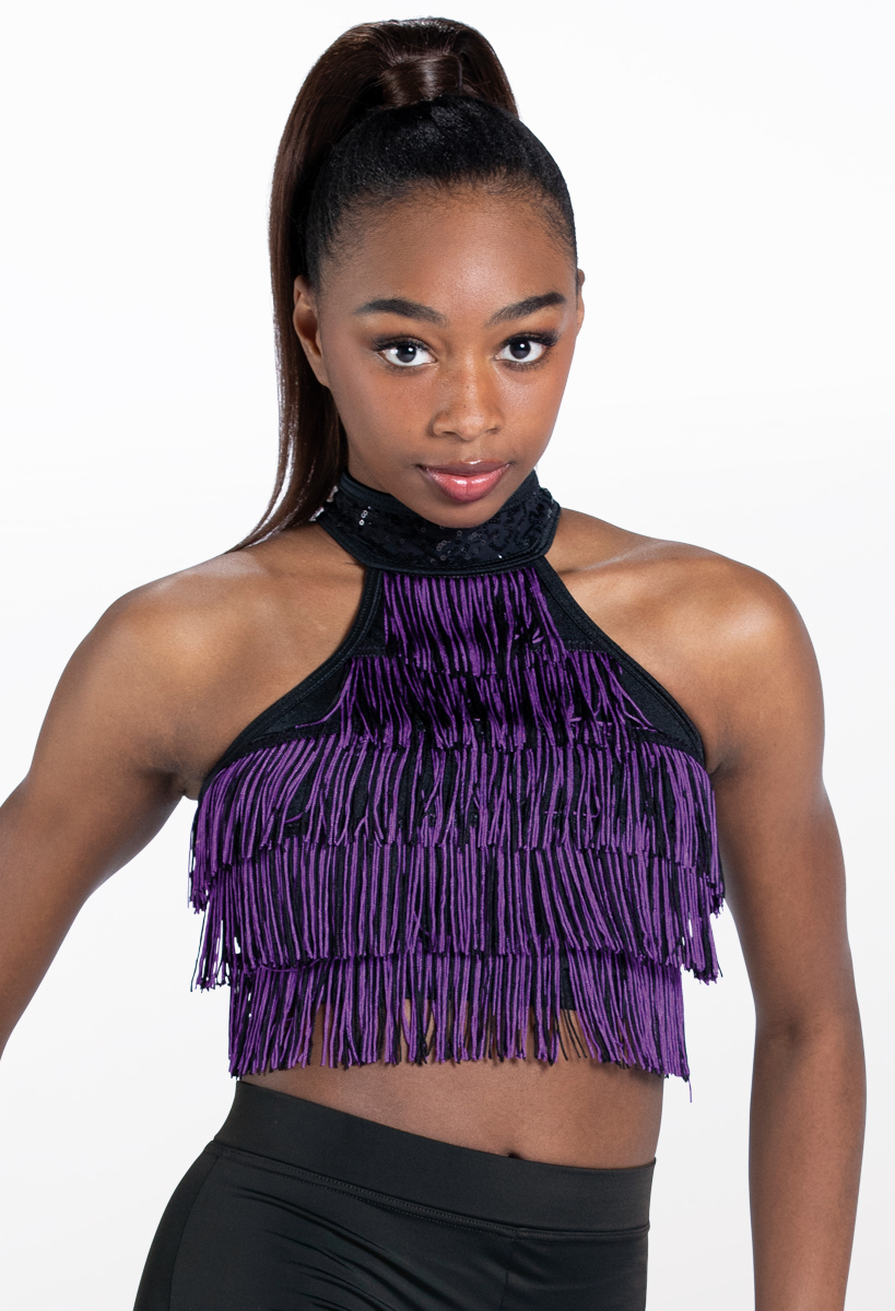Two Color Fringe Mock Neck Crop Top | Weissman®