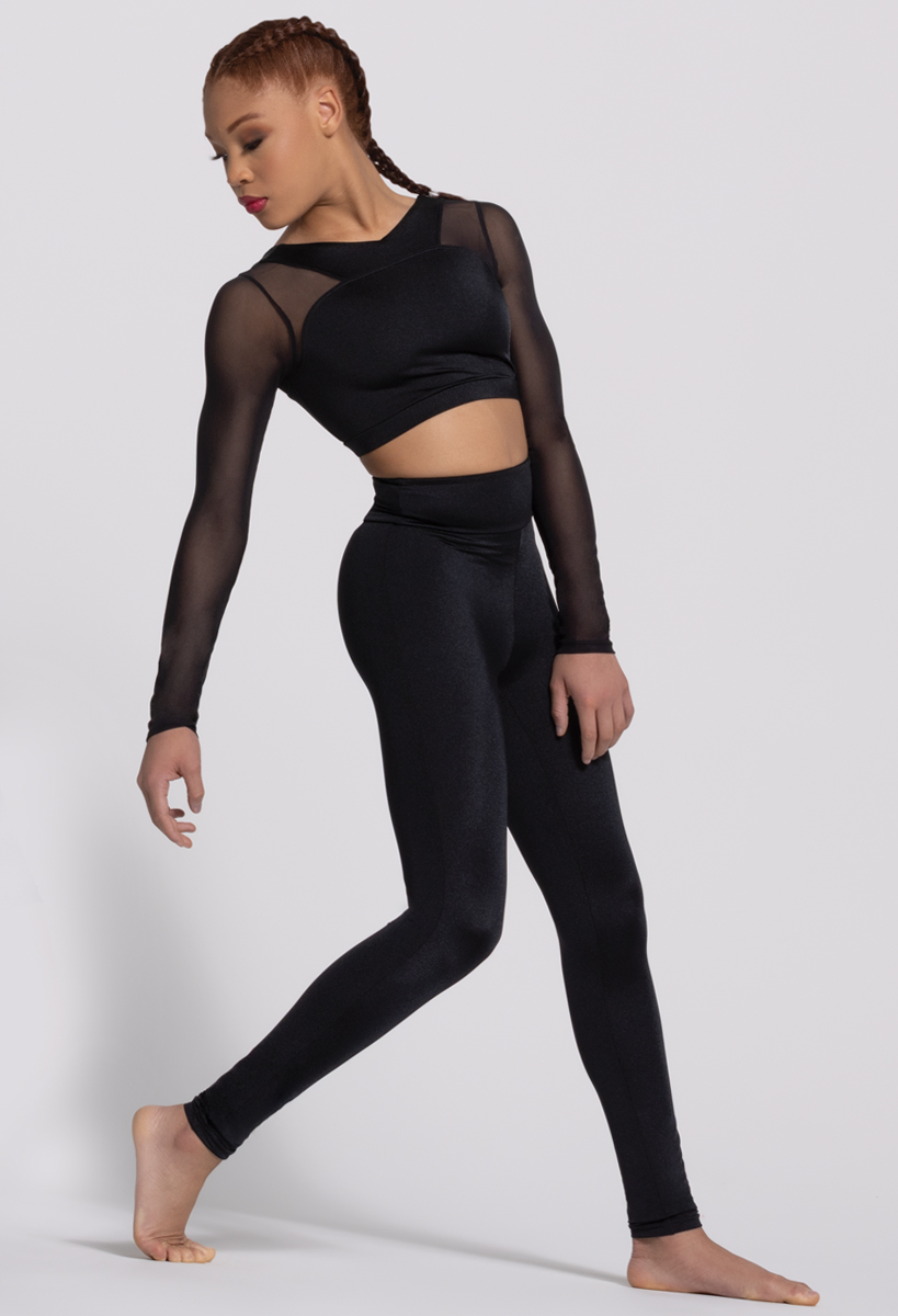 Long Sleeve V-Neck Mesh Crop Top | Weissman®