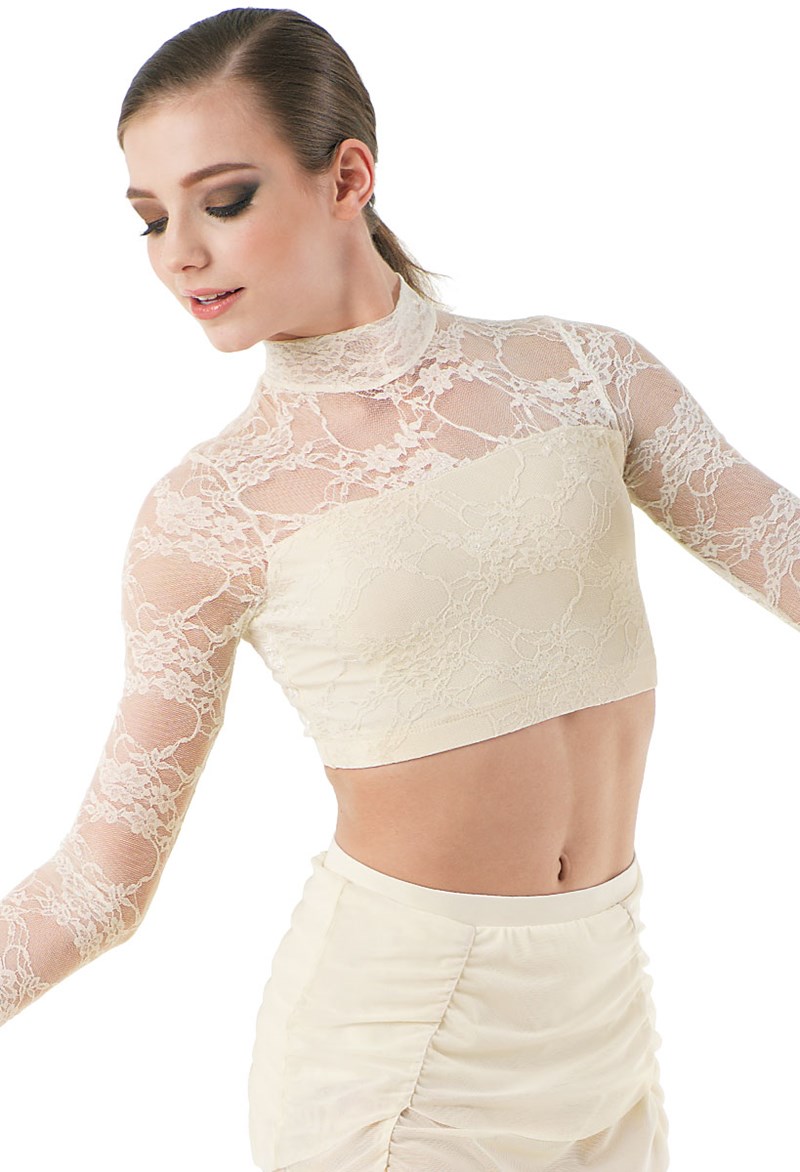 All over lace crop top with an on-trend high neck and long sleeves