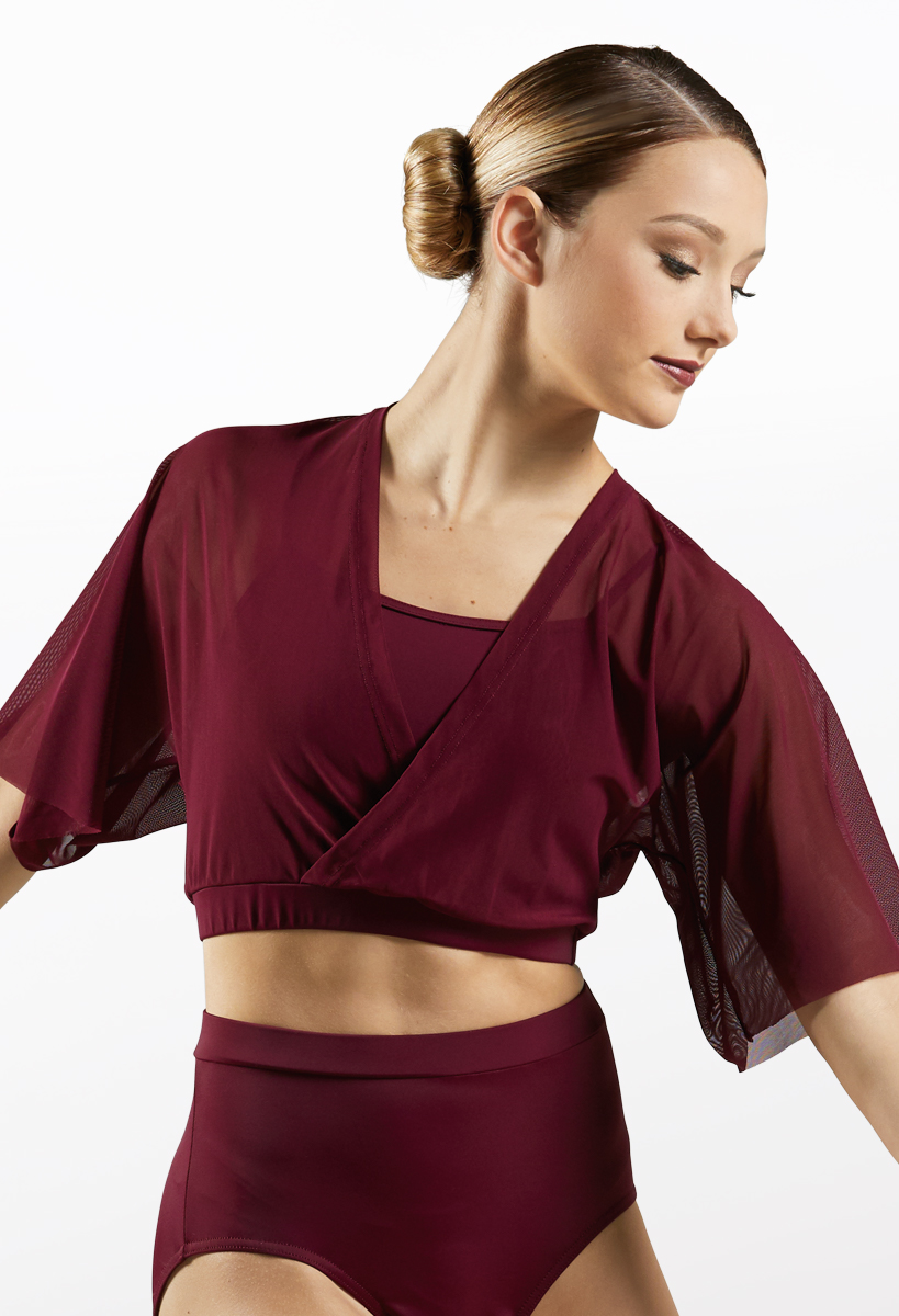 Balera Crop Top Womens Top for Dance Front Crossover Detail and Flutter Sleeves