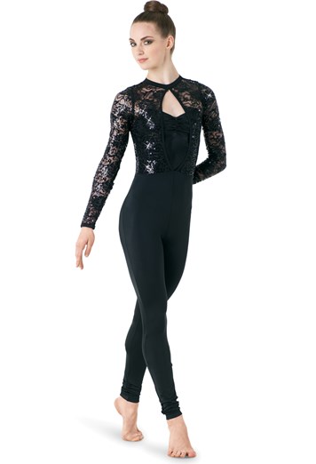 Sequin and Lace Sleeve Unitard