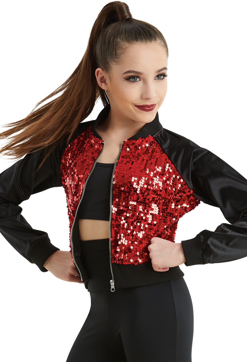 red sequin bomber jacket