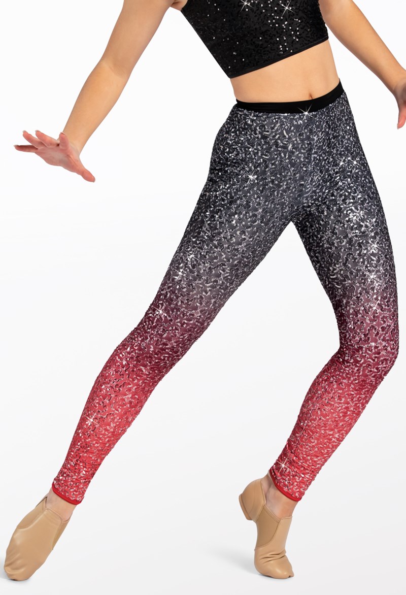 Stars Monogram Leggings, Red Printed Yoga Pants Cute Print Graphic