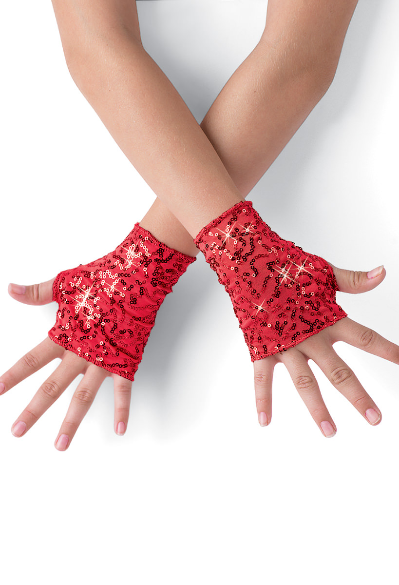 red sparkly gloves