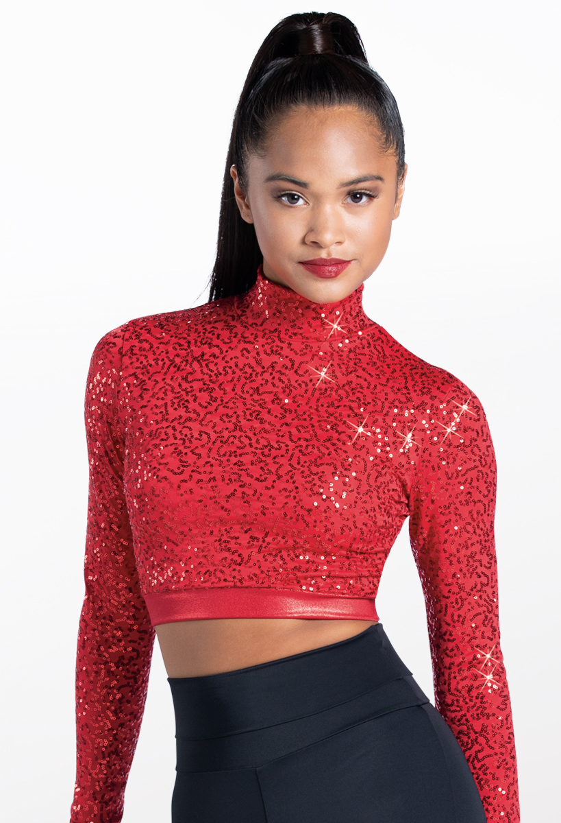 red sequin long sleeve top